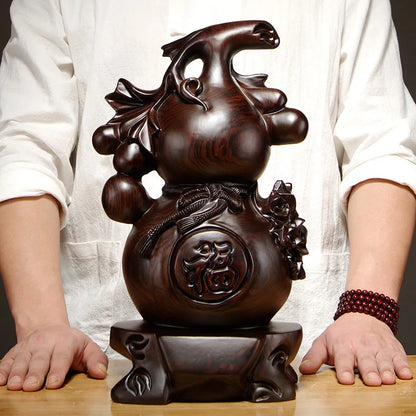 40cm Large Southeast Asia HOME SHOP company efficacious Mascot lucky FU Auspicious Gourd Handmade Rosewood carving FENG SHUI ART