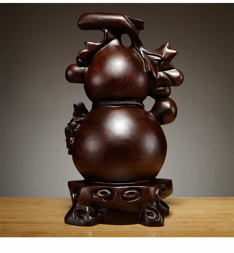40cm Large Southeast Asia HOME SHOP company efficacious Mascot lucky FU Auspicious Gourd Handmade Rosewood carving FENG SHUI ART