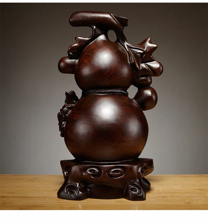 40cm Large Southeast Asia HOME SHOP company efficacious Mascot lucky FU Auspicious Gourd Handmade Rosewood carving FENG SHUI ART