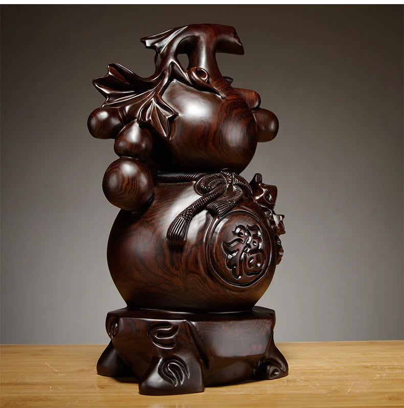 40cm Large Southeast Asia HOME SHOP company efficacious Mascot lucky FU Auspicious Gourd Handmade Rosewood carving FENG SHUI ART