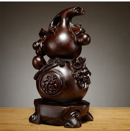 40cm Large Southeast Asia HOME SHOP company efficacious Mascot lucky FU Auspicious Gourd Handmade Rosewood carving FENG SHUI ART