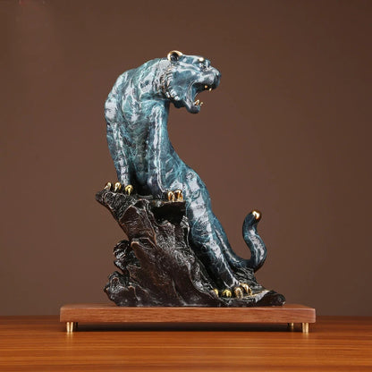 40cm large TOP ART Original GOOD LUCK Fortune tiger Leopard color brass Sculpture home office business art animal TOP Ornament
