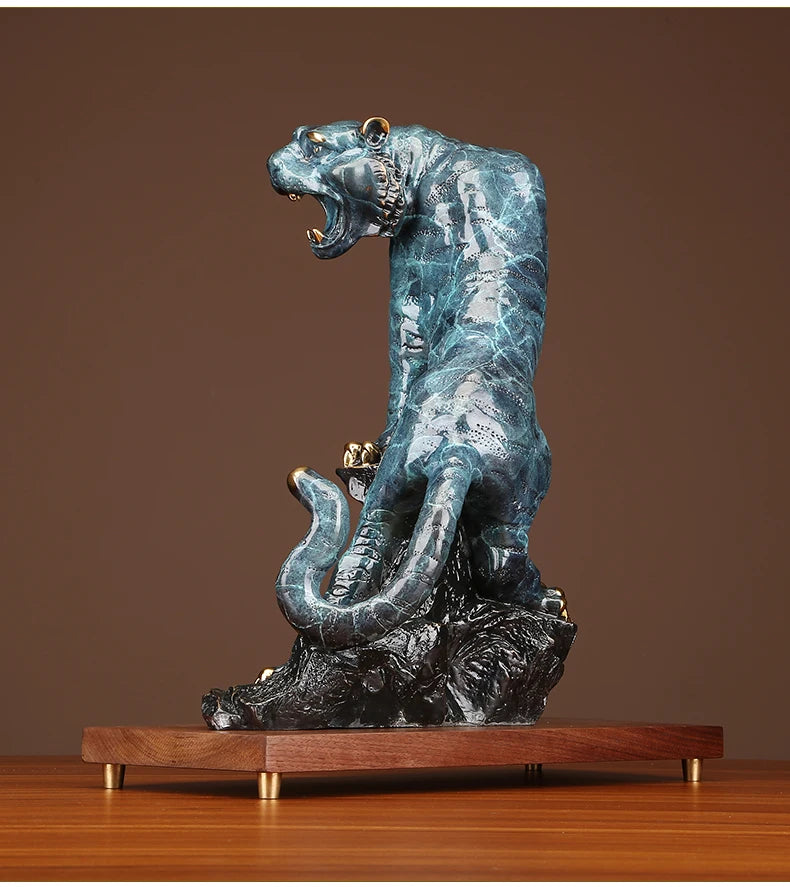 40cm large TOP ART Original GOOD LUCK Fortune tiger Leopard color brass Sculpture home office business art animal TOP Ornament