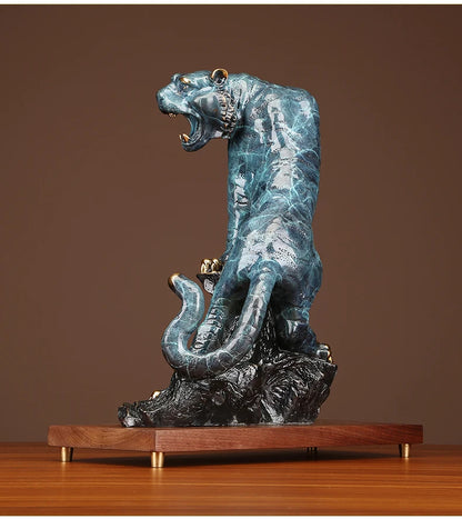 40cm large TOP ART Original GOOD LUCK Fortune tiger Leopard color brass Sculpture home office business art animal TOP Ornament