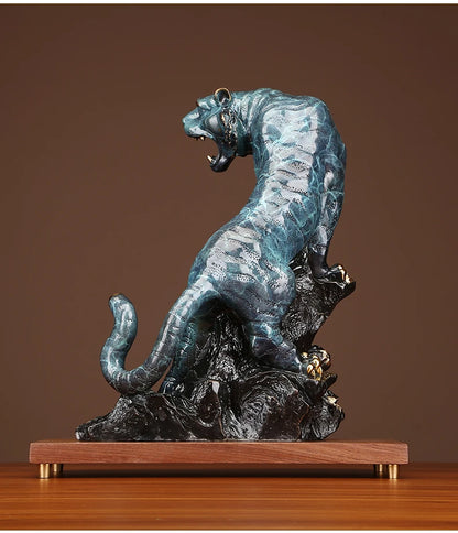 40cm large TOP ART Original GOOD LUCK Fortune tiger Leopard color brass Sculpture home office business art animal TOP Ornament