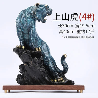 40cm large TOP ART Original GOOD LUCK Fortune tiger Leopard color brass Sculpture home office business art animal TOP Ornament