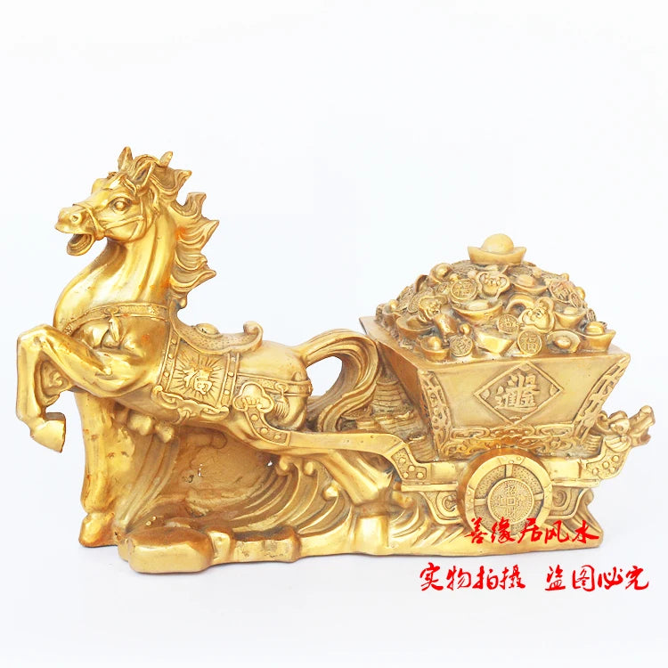 40cm large home Shop Company efficacious talisman HORSE PULL Fortune money Car business GOOD LUCK FENG SHUI brass Ornament