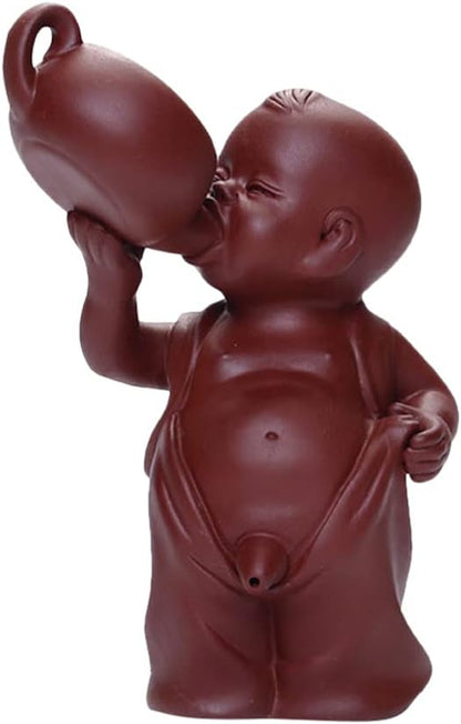 EXCEART Kids Suit Desk Accessories Set Zisha Tea Accessory Chinese Zisha Tea Pet Water Tea Tray Pet Accessories Little Zen Monk Statue Pee Boy Tea Tray for Tea Lovers Chinese Decor Desktop Decor