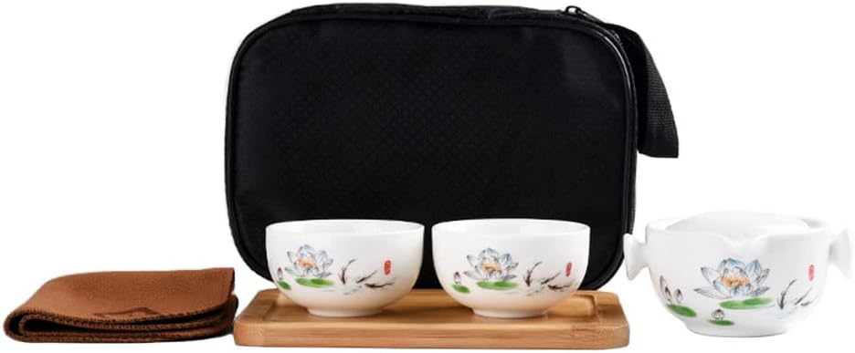 Liang baobao Convenient Teapot Cup Porcelain Teacup White Glazed Travel tea set (Lotus)