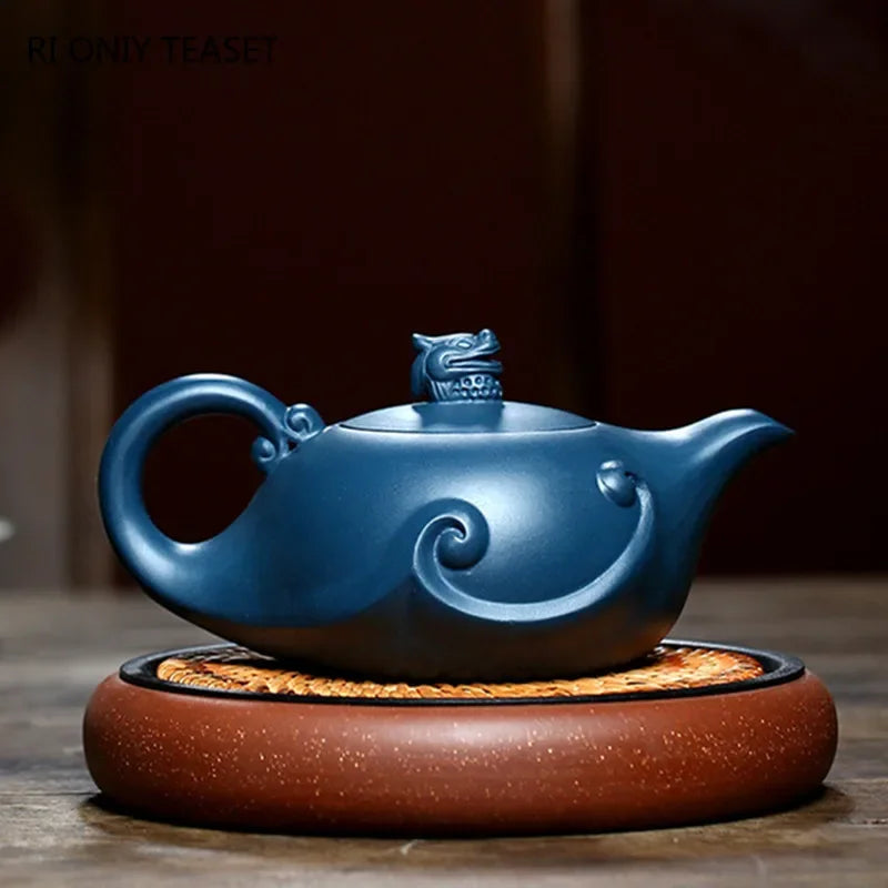 410ml Chinese Yixing Purple Clay Teapots Boutique Tea Pot Handmade Raw Ore Azure Mud Kettle Customized Zisha Tea Set Drinkware