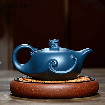 410ml Chinese Yixing Purple Clay Teapots Boutique Tea Pot Handmade Raw Ore Azure Mud Kettle Customized Zisha Tea Set Drinkware