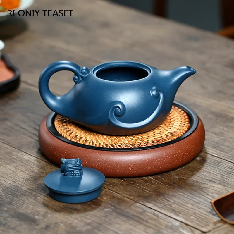 410ml Chinese Yixing Purple Clay Teapots Boutique Tea Pot Handmade Raw Ore Azure Mud Kettle Customized Zisha Tea Set Drinkware