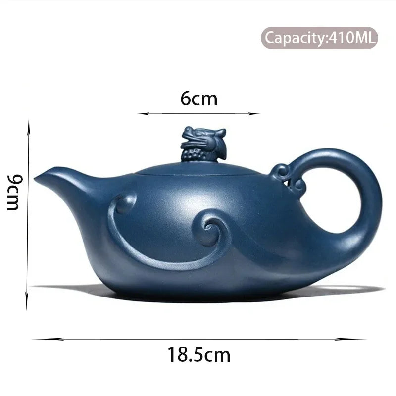 410ml Chinese Yixing Purple Clay Teapots Boutique Tea Pot Handmade Raw Ore Azure Mud Kettle Customized Zisha Tea Set Drinkware