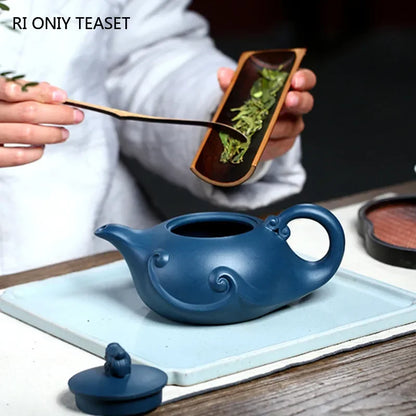 410ml Chinese Yixing Purple Clay Teapots Boutique Tea Pot Handmade Raw Ore Azure Mud Kettle Customized Zisha Tea Set Drinkware