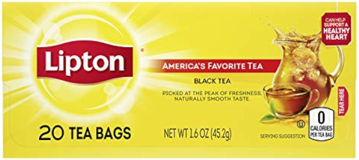 Lipton Tea Bags, Black Tea, Iced or Hot Tea, Can Support Heart Health, 20 Tea Bags(Pack of 12)