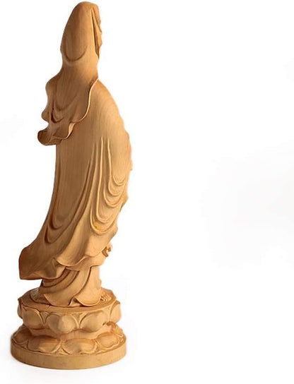 ZEELYDE Buddha Statue,Buddha Sculpture, Chinese Guanyin Bodhisattva Decoration Exquisite Wood Carving Guanyin Bodhisattva Buddha Statue Desktop Decoration Crafts