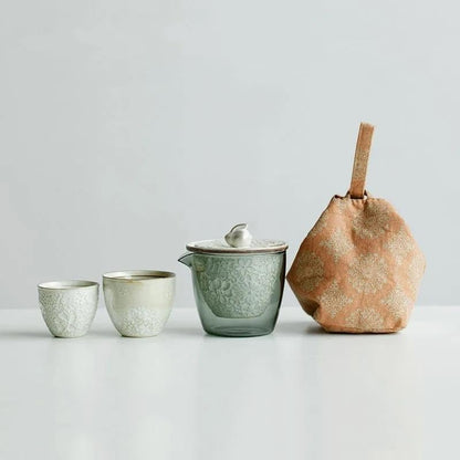 Afternoon Tea Set Pure Hand Painted Silver Tea Set Kit Japanese Embossed Rabbit 1 Pot 2 Cups Tea Maker Outdoor Camping Stock Bags Tea Set For Adults