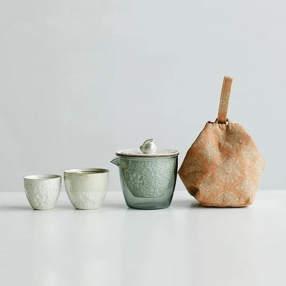 Afternoon Tea Set Pure Hand Painted Silver Tea Set Kit Japanese Embossed Rabbit 1 Pot 2 Cups Tea Maker Outdoor Camping Stock Bags Tea Set For Adults