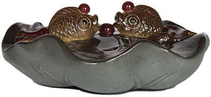 4.33" Color Change Tea Pet Home Decoration Resin Golden Fish Zisha Lotus Leaf