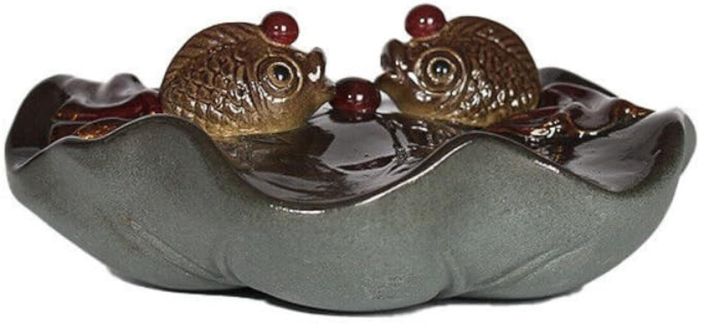4.33" Color Change Tea Pet Home Decoration Resin Golden Fish Zisha Lotus Leaf