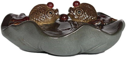 4.33" Color Change Tea Pet Home Decoration Resin Golden Fish Zisha Lotus Leaf
