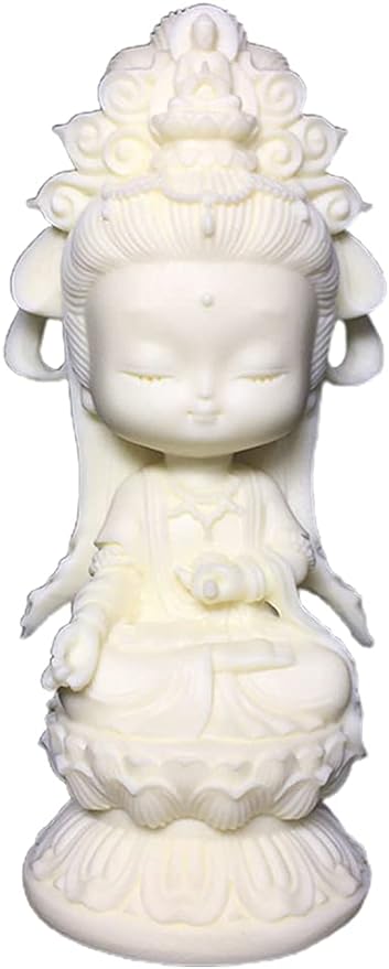 JIUYECAO Ivory Fruit Carving Cartoon Version Guanyin Dashi Bodhisattva Empress Ornaments, Cute Cartoon Guanyin Bodhisattva Statue Desktop Ornament Guanyin Figurine Crafts White 11.2*5.2*4.8cm