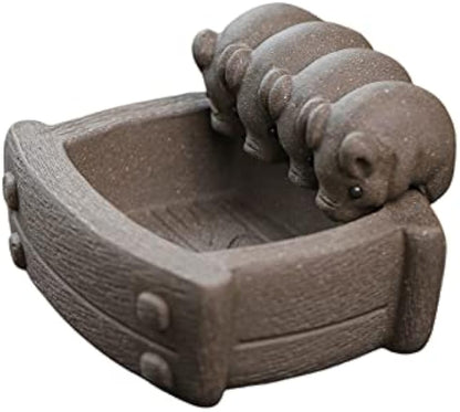 SILINE Yixing Clay Tea Pet,Cute Pigs Statues Animal Figurine Planter Pot,Gongfu Tea Tray Accessories Ornament