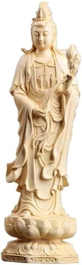 YQLKD Sculpture Boxwood Buddha Sculpture Wood Guanyin Statue Decor