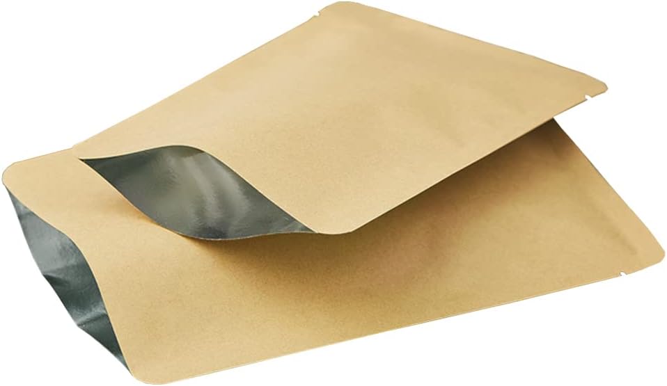 FERENLI 100 Pieces 2.3x3.5 inch (Usable Size 1.7x3.1 inch) Kraft Paper Open Top Vacuum Sealable Bags Mylar Foil Heat Seal Pouches for Sample Food Storage Packaging with Tear Notches