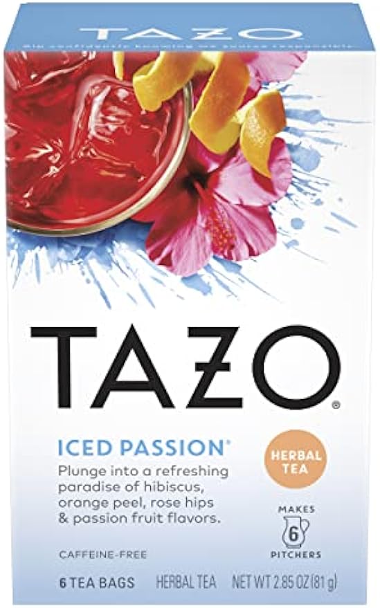 TAZO Tea Bags, Herbal Tea Iced Tea Bags, Iced Passion, Caffeine-Free, Makes 6 Count (Pack of 4)
