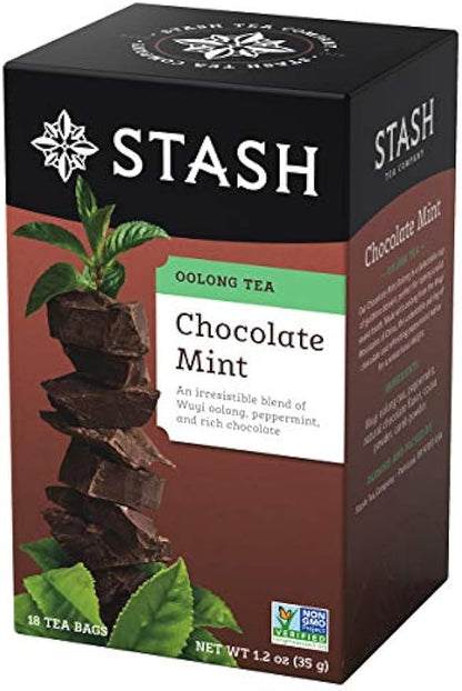 Stash Tea Chocolate Mint Wuyi Oolong Tea - Caffeinated, Non-GMO Project Verified Premium Tea with No Artificial Ingredients, 18 Count (Pack of 6) - 108 Bags Total