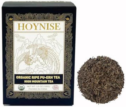 HOYNISE Organic Ripe Pu'erh Tea I Loose Leaf I USDA Organic I 3.5 Ounce (100g) I High Mountain Grown I Unique Aroma I Packed & Shipped Direct From Source in China
