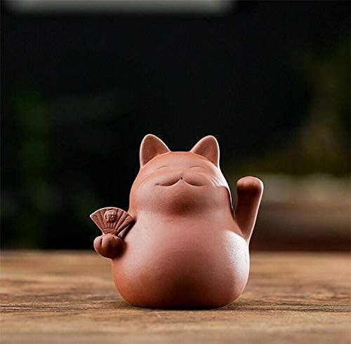 EatingBiting Chinese Zisha Tea Pet Maneki Neko Lucky Wealth RICH Cat Tea Pet Handmade Purple Clay for Kungfu Gift Water Tea Tray Accessories Handmade Tea Tray for Tea Lovers Oolong Tea Home Decor