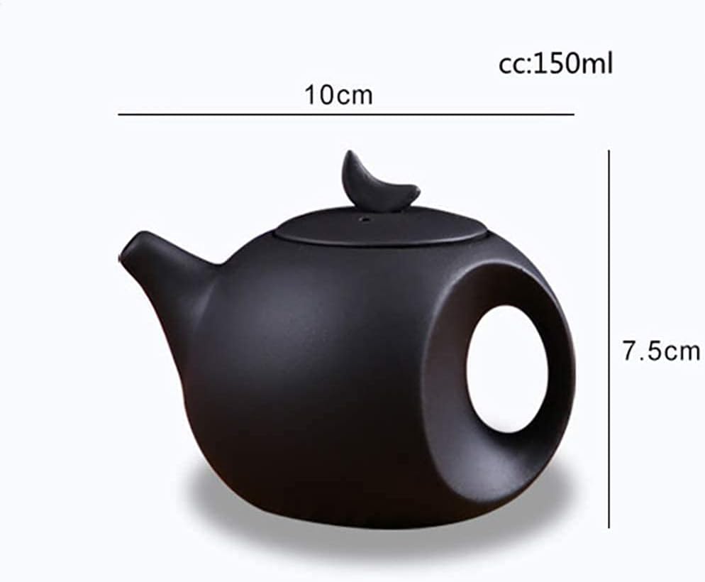 Handmake Ceramic Mini Teapot, (5oz) Chinese Zisha Small Moon Teapot, Yixing Purple Clay Tea Tray Home Office Decoration Accessories (Black)