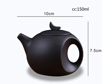 Handmake Ceramic Mini Teapot, (5oz) Chinese Zisha Small Moon Teapot, Yixing Purple Clay Tea Tray Home Office Decoration Accessories (Black)