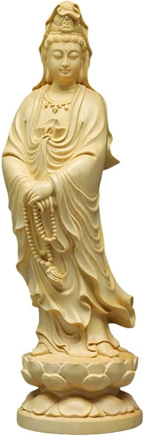 ABOOFAN 1pc Bodhisattva Ornament Buddism Buddha Ornaments Wood Guanyin Statue Luck Quan Statue Buddha Head Statue Kuan Yin Statue Desk Wood Carved Statue Buddha Garden Wooden Porch Office