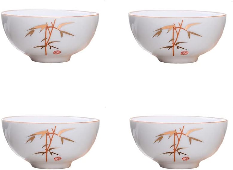 Liang baobao Chinese Tea Tasting Cup Set of 4, 2oz White Porcelain Mini Cups for Gongfu Tea Ceremony (Fish jump)