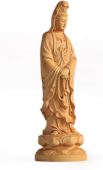 ZEELYDE Buddha Statue,Buddha Sculpture, Chinese Guanyin Bodhisattva Decoration Exquisite Wood Carving Guanyin Bodhisattva Buddha Statue Desktop Decoration Crafts