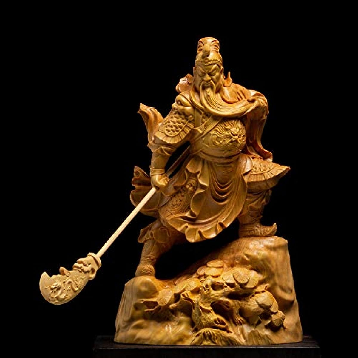 ZAMTAC Wood Chinese Warriors People Sculpture Dynasty Guan Yu Copper Knife Craft Home Decoration Chinese Figure Guan gong stautes