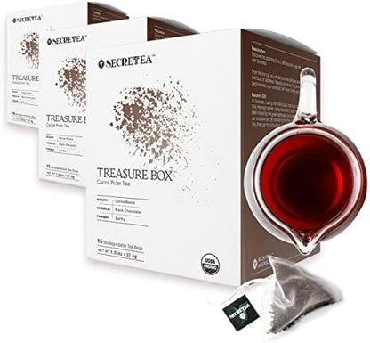 Organic Cocoa Pu-erh Loose Tea I POWERFUL Detox Immune I Heart & Digestion Support, 15 Sachet Tea Bags (Pack of 3) |By T SECRETEA, Treasure Box