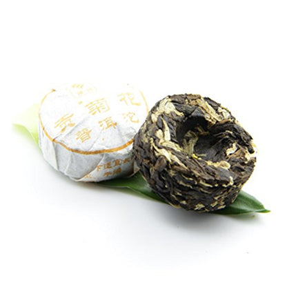 40pcs Cooked Chrysanthemum Flavor Puerh Tea - Ripe(Shu) Mini Tea Tuo Cha -Yunnan Shou Pu-erh Tea -Compressed Pu erh Tea - Puer Tea Loose Leaf- Bird's Nest Shape Pu'er Mini Tuo Cha with Gift Bag