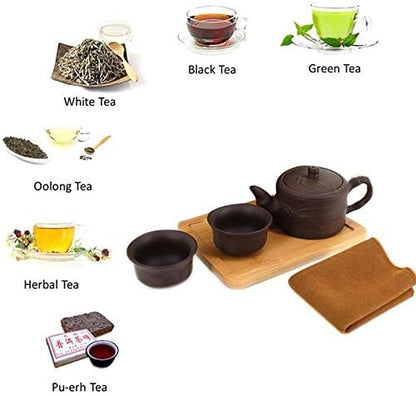 Queena Portable Yixing Zisha Tea Set Handmade Purple Clay Porcelain Teapot Teacups Traditional Chinese Style Kungfu Teapot with Travel Bag Gift for Dad Grandpa Husband (purple clay1)