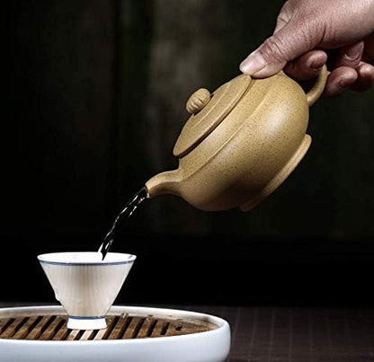 Handmade clay teapot Teapot 11oz 300ml Chinese Yixing Pots Yellow Clay Genuine Zisha Handmade Infuser For Han bian style zhima clay pot Chinese traditional craft tea drinking culture