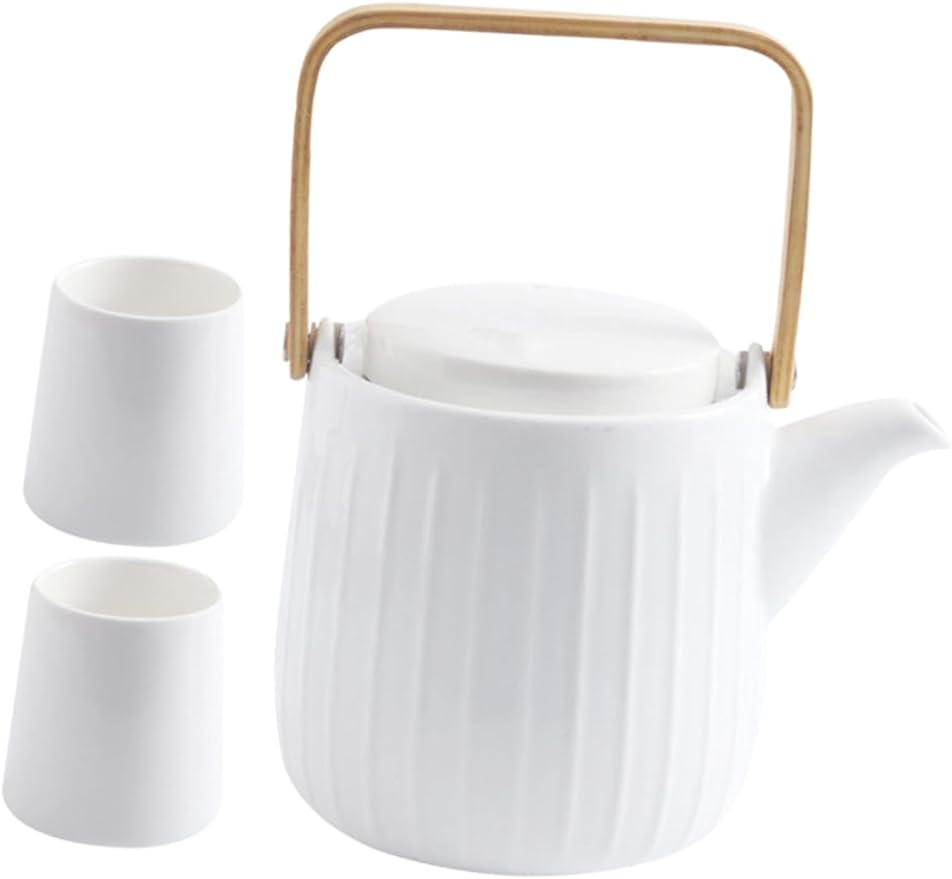 Zerodeko 1 Set Ceramic Teapot Chinese Tea Pot Ceramic Water Kettle White Tea Cup Teakettle Teapot Stovetop Tea Kettle Zisha Tea Pot Tea Maker Kettle Tea Holder Classic Wood Office Beam Pot