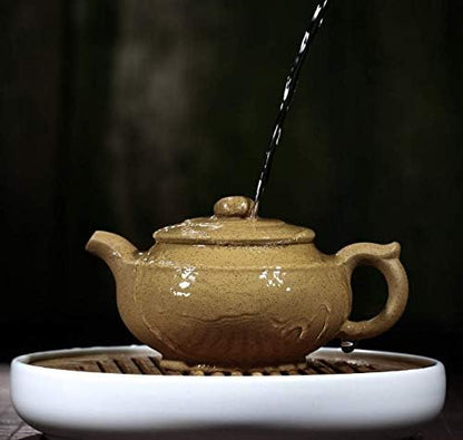 Handmade clay teapot Teapot 11oz 300ml Chinese Yixing Pots Yellow Clay Genuine Zisha Handmade Infuser For Han bian style zhima clay pot Chinese traditional craft tea drinking culture