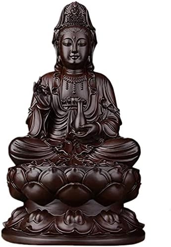 bineiv Statue Stunning Home Garden Ornament Sculpture Decoration Guanyin Statue Retro Ebony Crafts Handmade Wood Carving Lotus Guanyin Statue Decoration, for Your Living Room Office Housewarming Gi