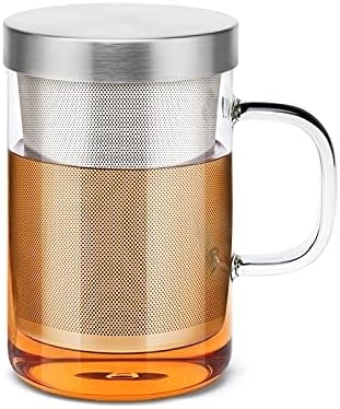 SAMADOYO High Grade Glass Tea Cup Home or Office Teacup W/t 304# Stainless Steel Infuser & Lid Borosilicate Glass SAMA S049A S050A (S050A-500ML)
