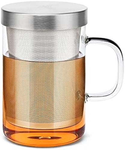 SAMADOYO High Grade Glass Tea Cup Home or Office Teacup W/t 304# Stainless Steel Infuser & Lid Borosilicate Glass SAMA S049A S050A (S050A-500ML)