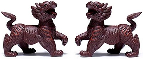 A pair of Kylin Chinese Yixing Purple Clay Zisha Tea Pet Chinese Dragon Old Zi Ni Tea Ceremony Decoration