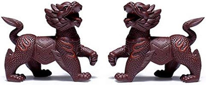 A pair of Kylin Chinese Yixing Purple Clay Zisha Tea Pet Chinese Dragon Old Zi Ni Tea Ceremony Decoration